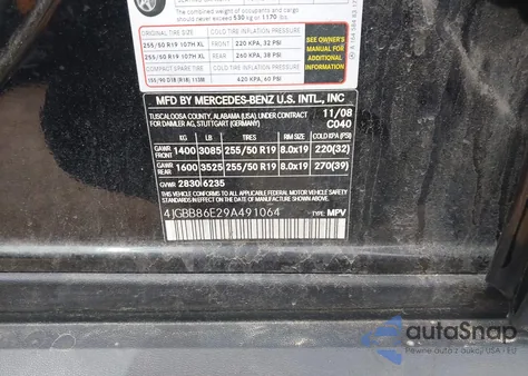 2009 Mercedes-Benz Ml 350 4Matic z USA, uszkodzony, nr VIN 4JGBB86E29A491064